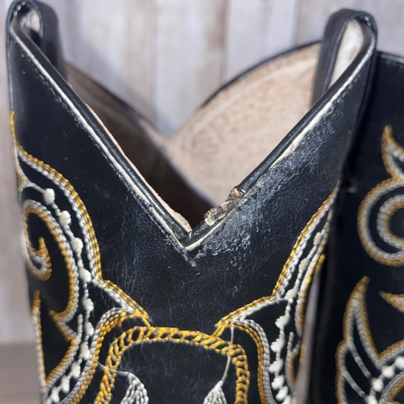 El Mexicano Women’s Cowboy Boots Black Ostrich Embroidered Leather Size 7.5 B - Picture 4 of 13